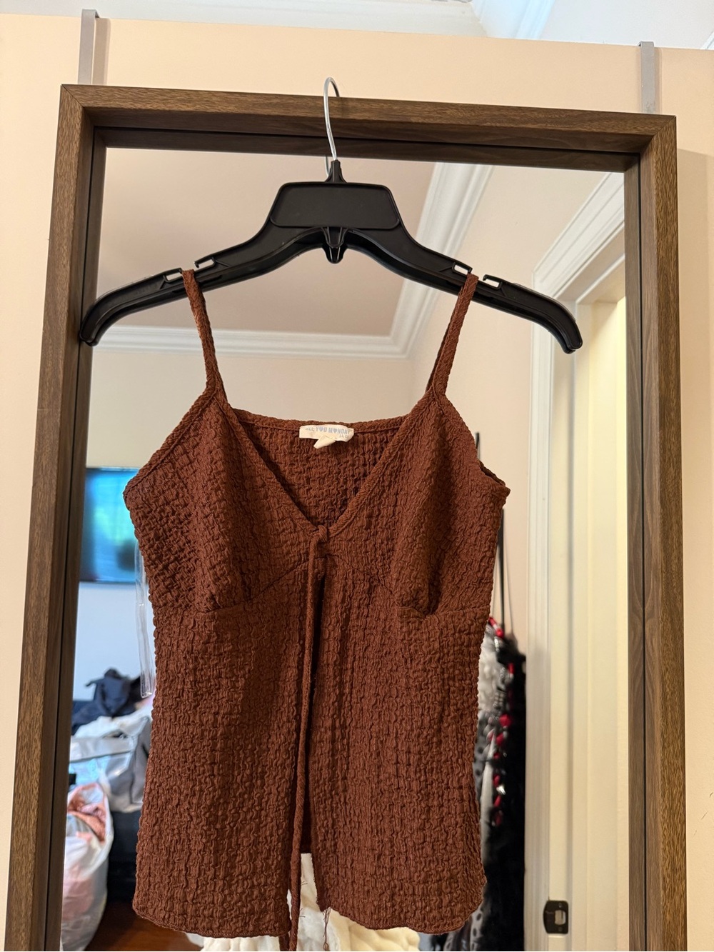 Textured Brown Spaghetti Strap Tank Top